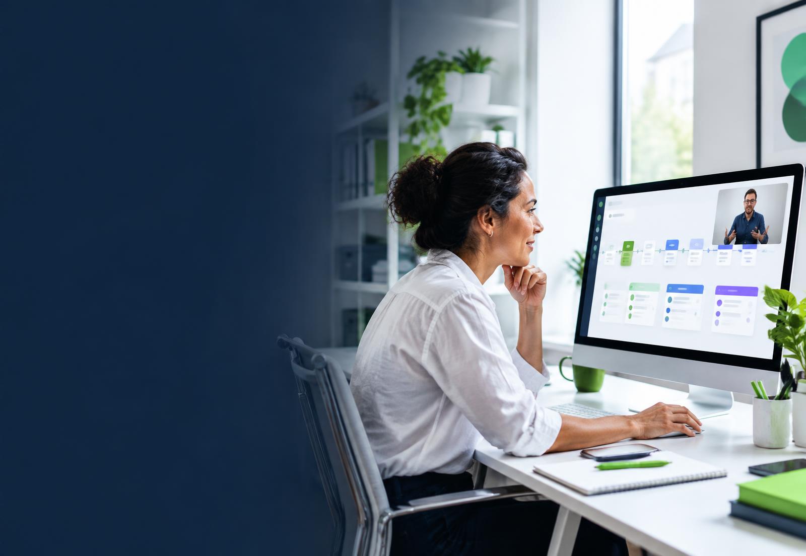 Business owner following a live software setup session